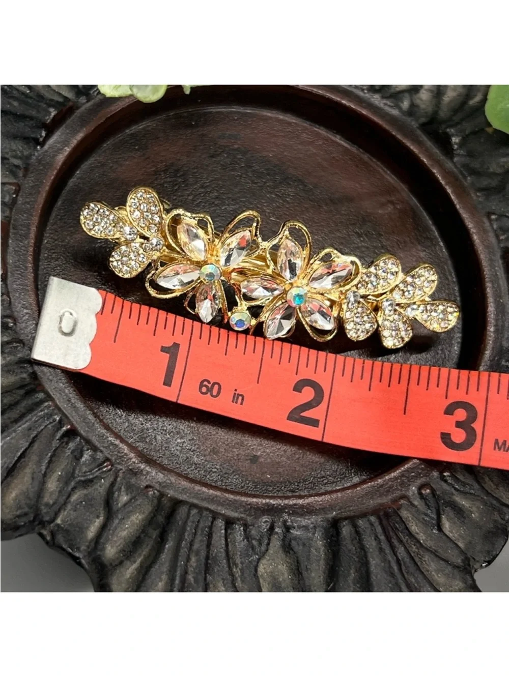 Gold Floral Clear Crystal Hair Clip barrette FINAL PRICE DROP
